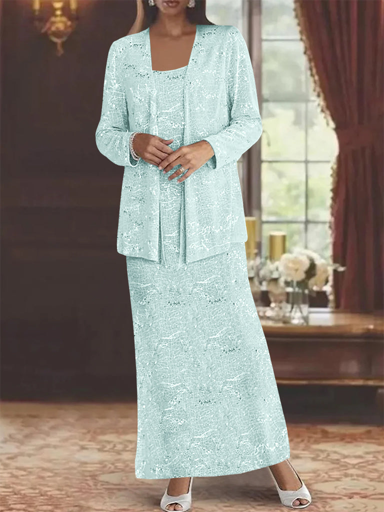Ankle-length Chiffon Mother of the Bride Dress with Sequins and Jacket-LLELLA