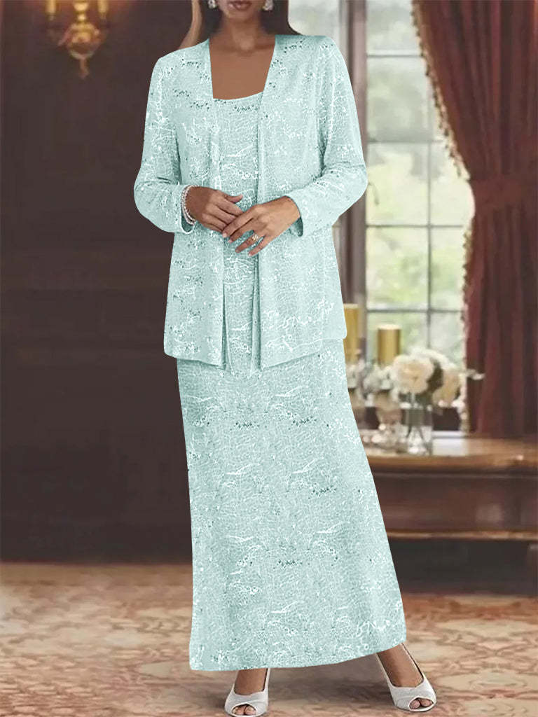 Ankle-length Chiffon Mother of the Bride Dress with Sequins and Jacket-LLELLA