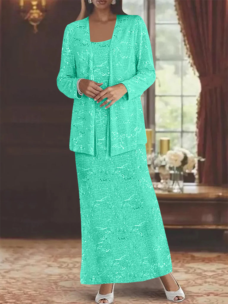 Ankle-length Chiffon Mother of the Bride Dress with Sequins and Jacket-LLELLA