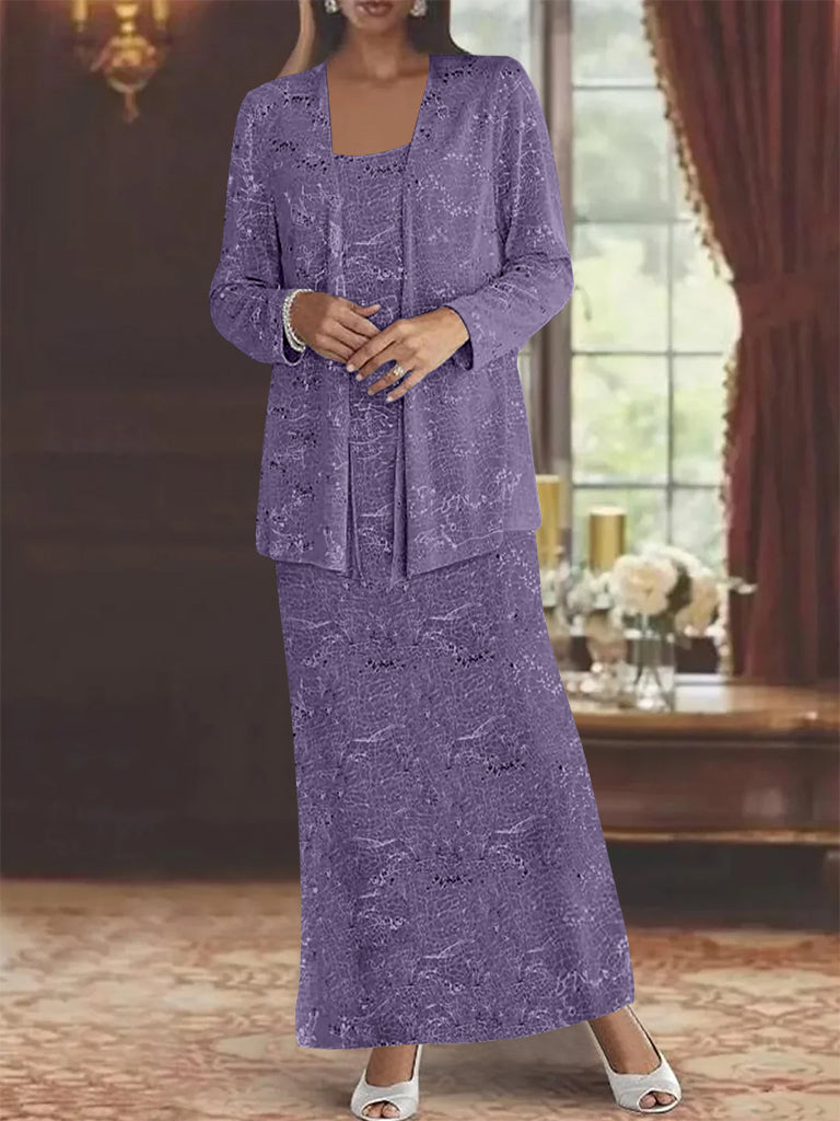 Ankle-length Chiffon Mother of the Bride Dress with Sequins and Jacket-LLELLA