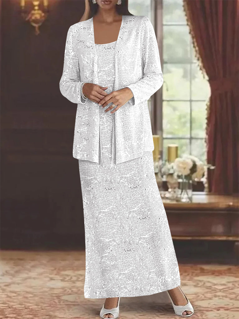 Ankle-length Chiffon Mother of the Bride Dress with Sequins and Jacket-LLELLA