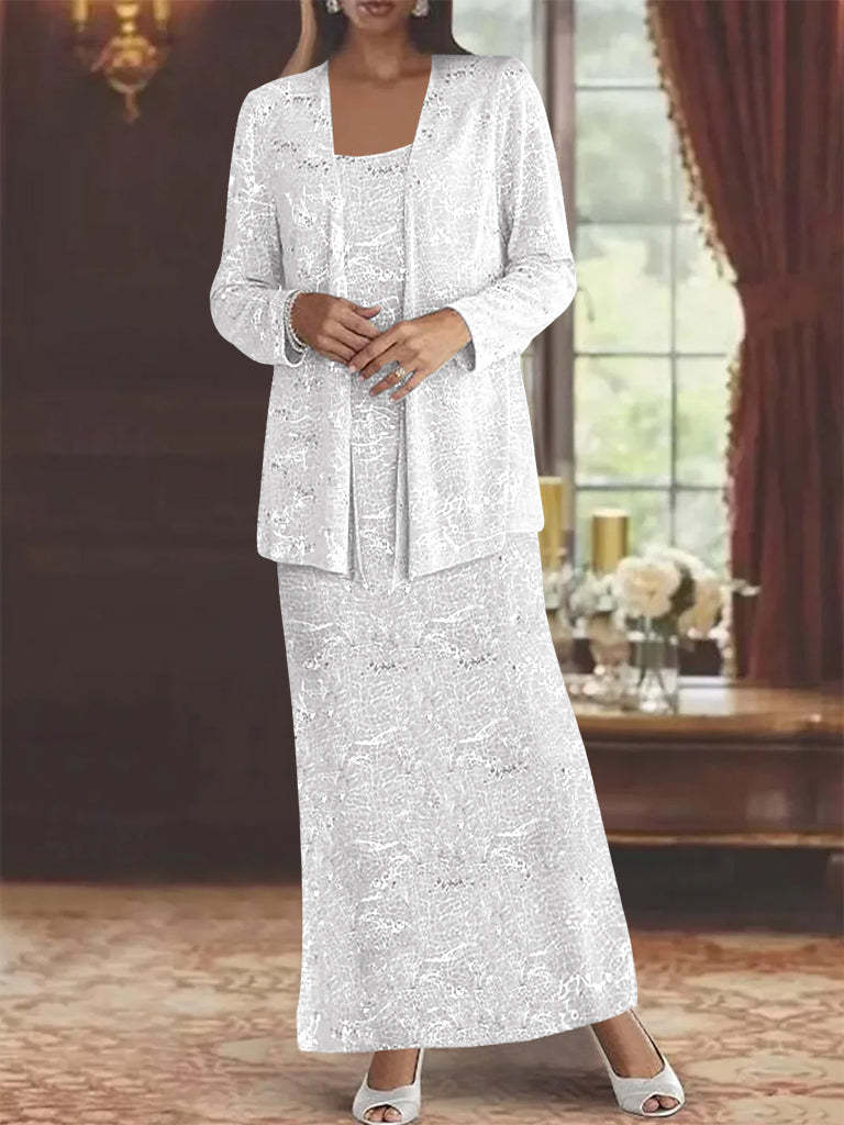 Ankle-length Chiffon Mother of the Bride Dress with Sequins and Jacket-LLELLA