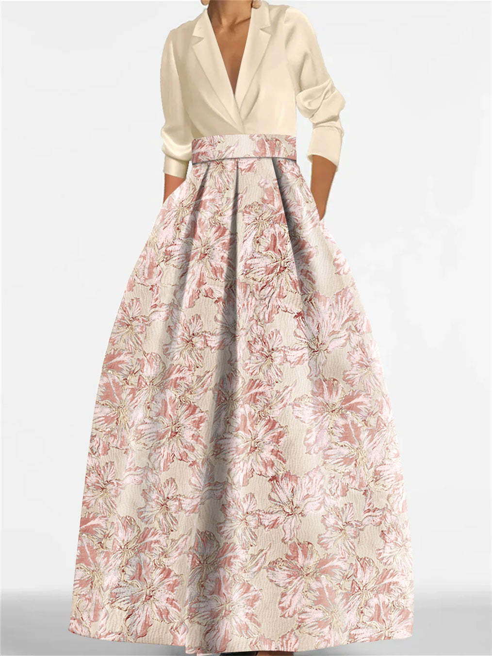 Printed Floral 3/4 Sleeve Shirt Collar A-Line Dress for Mother of the Bride & Groom-LLELLA