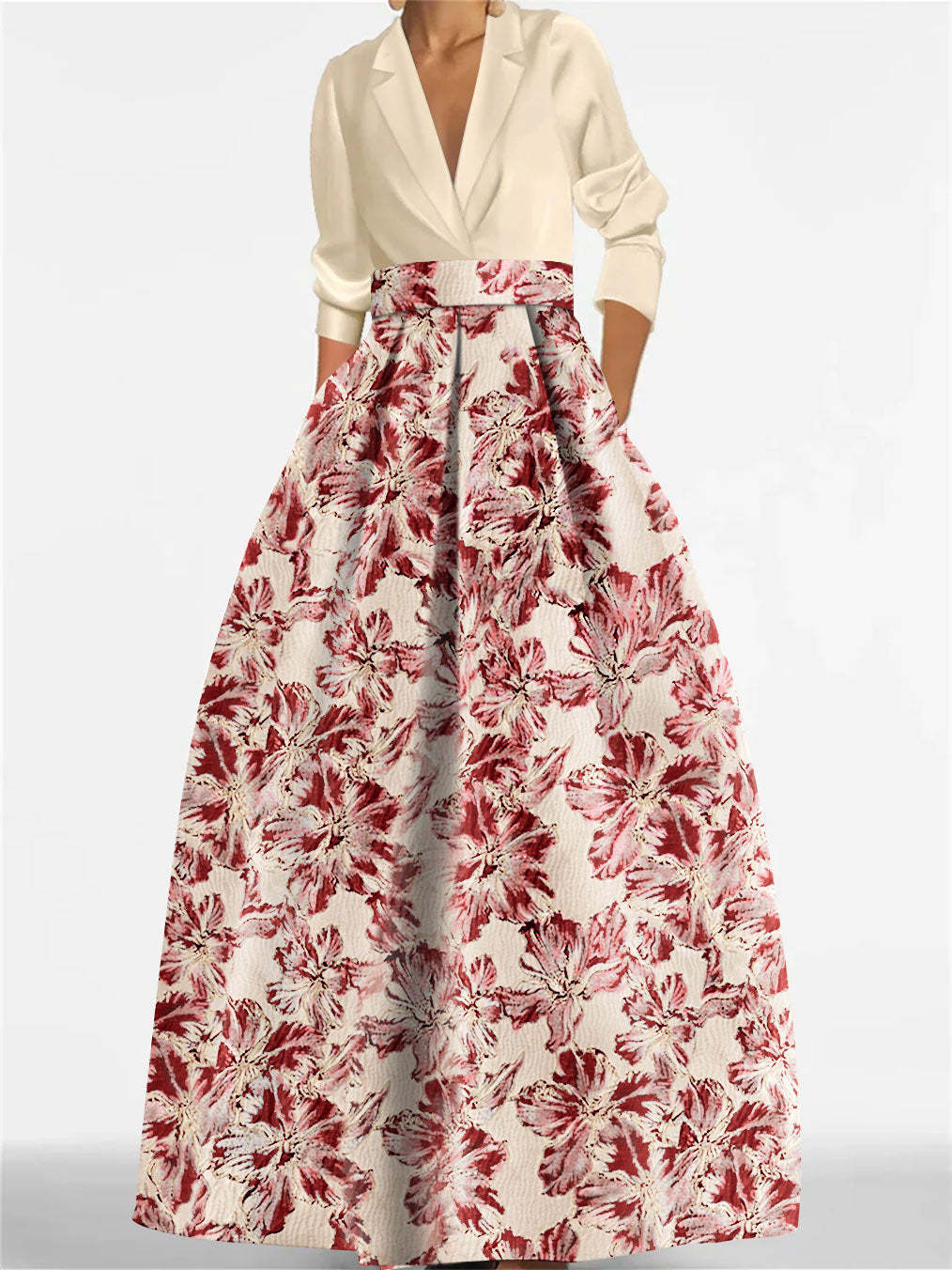 Printed Floral 3/4 Sleeve Shirt Collar A-Line Dress for Mother of the Bride & Groom-LLELLA
