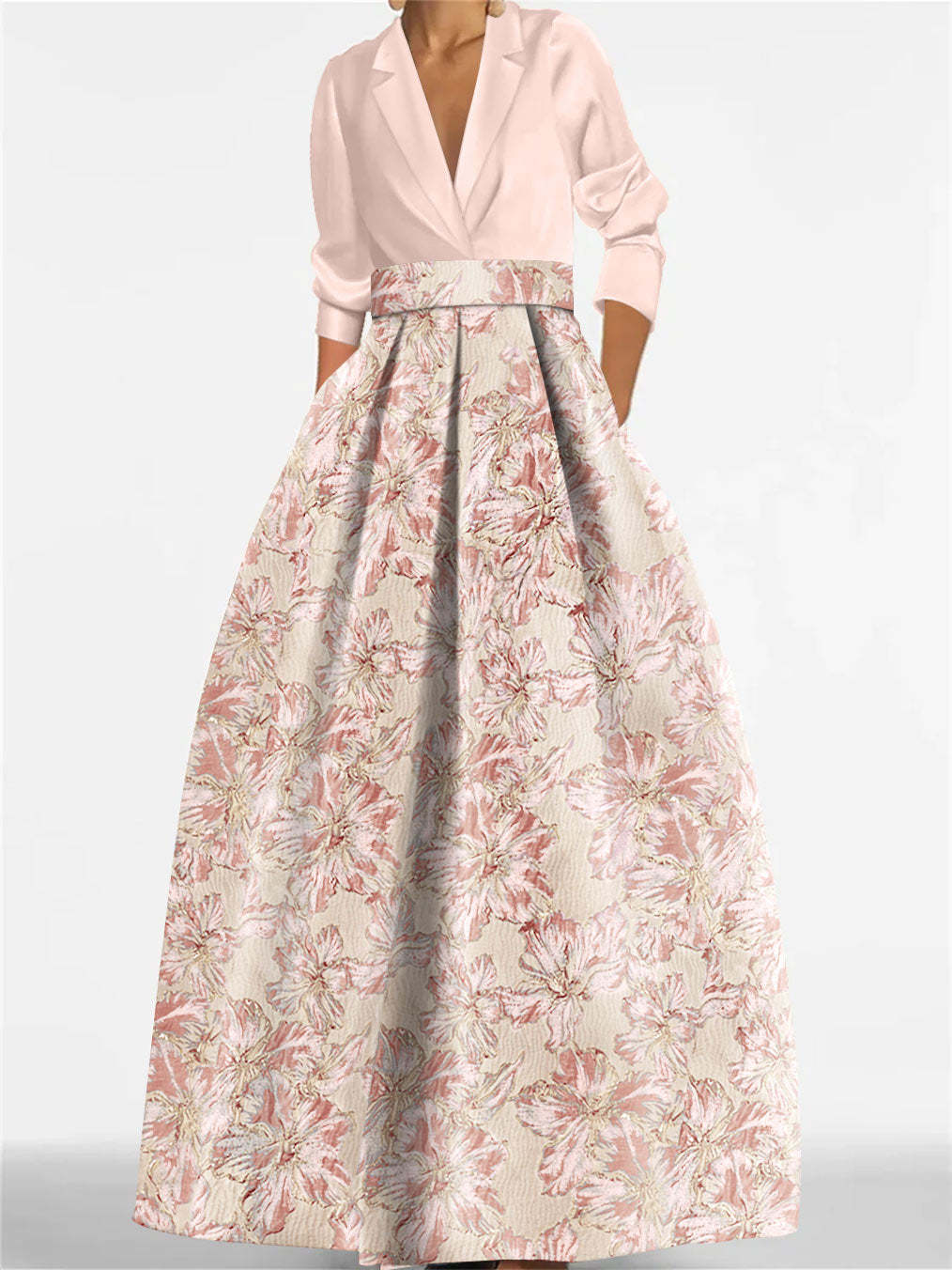 Printed Floral 3/4 Sleeve Shirt Collar A-Line Dress for Mother of the Bride & Groom-LLELLA
