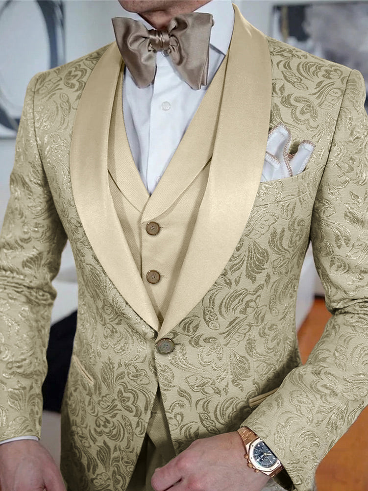 Men's Prom Suits Breasted One-button 3 Pieces Wedding Suits Champagne