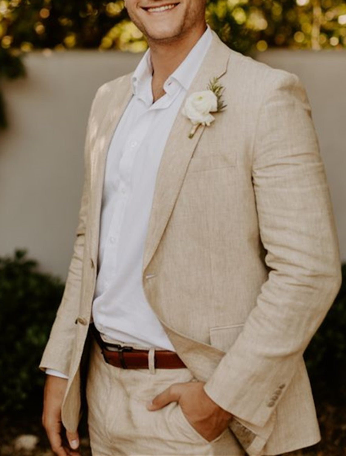 Men's Tailored Fit Single Breasted Two-buttons 2 Pieces Solid Colored Linen Suits Default Title