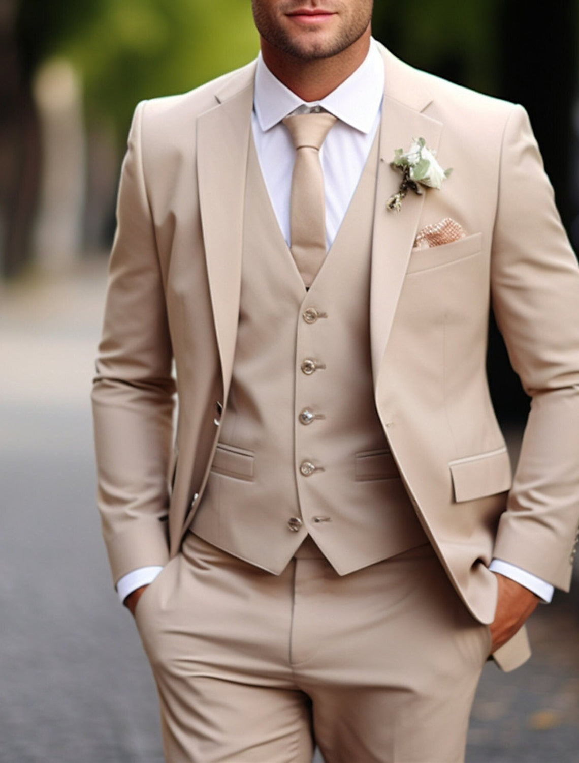 Men's Tailored Fit Single Breasted Two-buttons 3 Pieces Solid Colored Wedding Suits Default Title