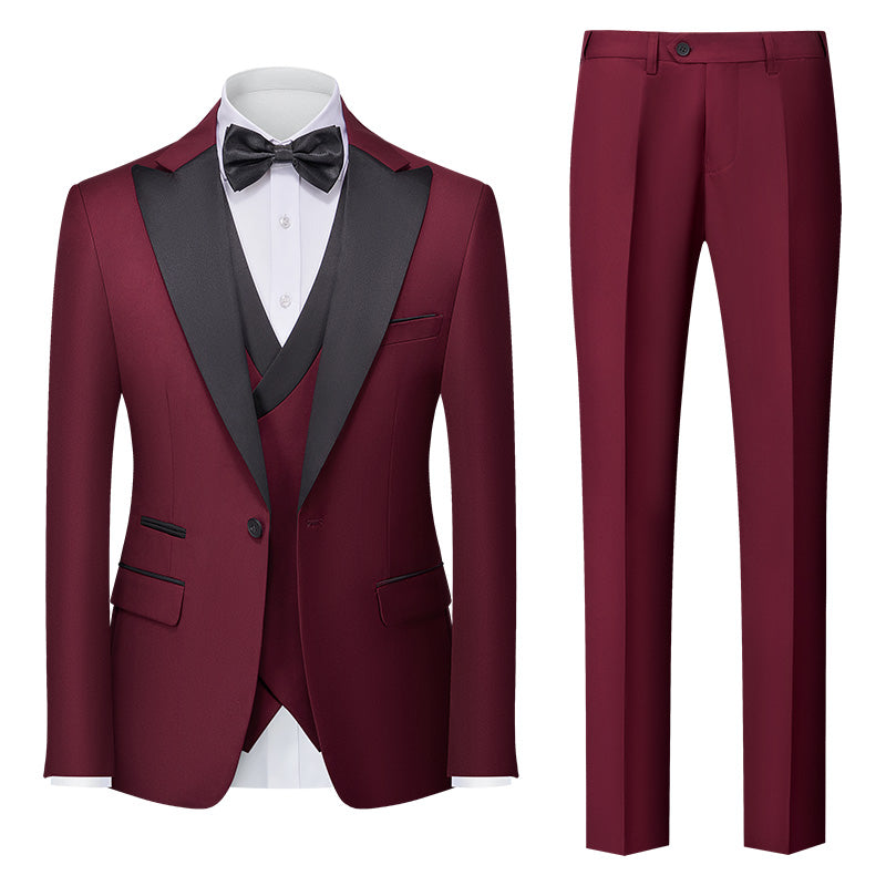 Burgundy Green Pink Red Blue White Men's Tailored Fit Single Breasted One-button 3 Pieces Solid Colored Wedding Suits Burgundy