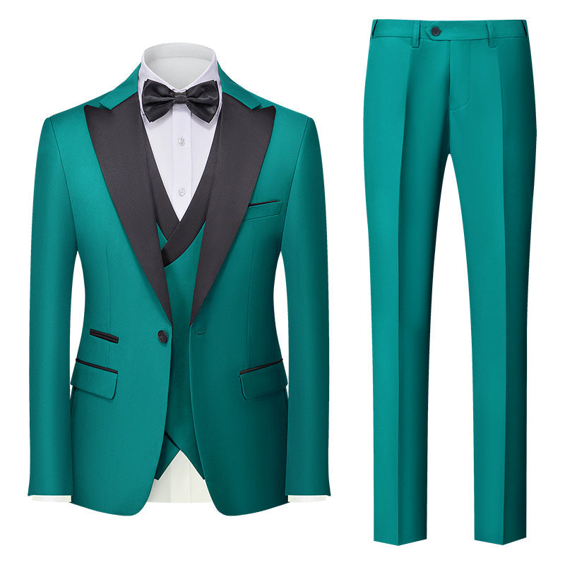 Burgundy Green Pink Red Blue White Men's Tailored Fit Single Breasted One-button 3 Pieces Solid Colored Wedding Suits Aqua Blue