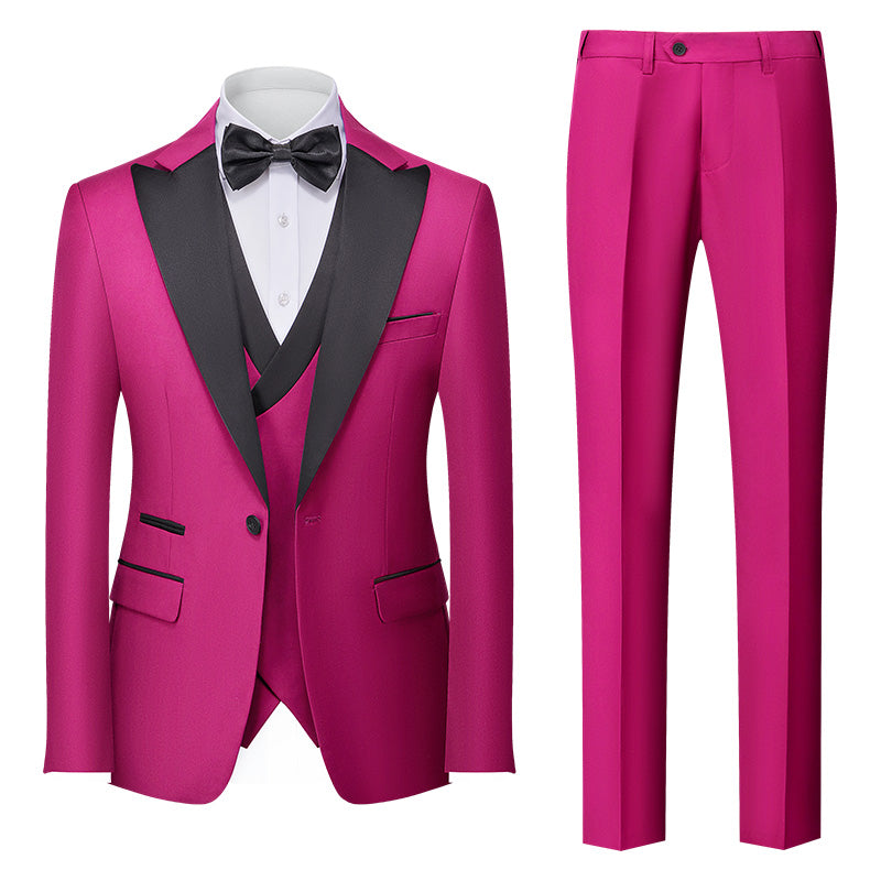 Burgundy Green Pink Red Blue White Men's Tailored Fit Single Breasted One-button 3 Pieces Solid Colored Wedding Suits Hot Pink
