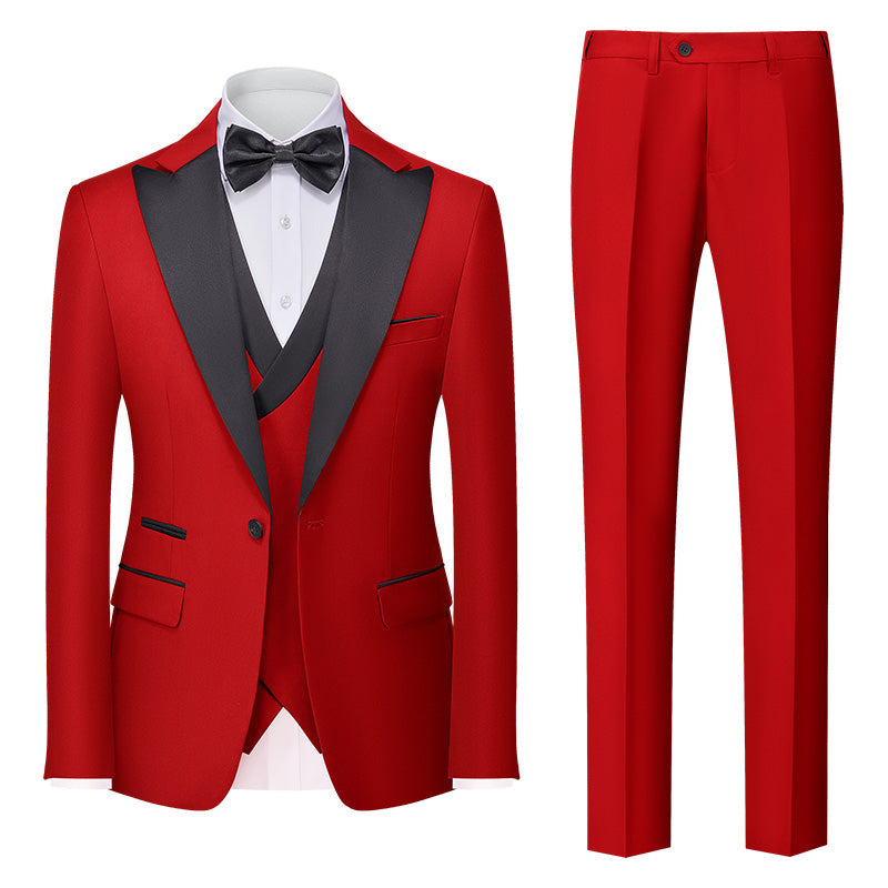 Burgundy Green Pink Red Blue White Men's Tailored Fit Single Breasted One-button 3 Pieces Solid Colored Wedding Suits Red
