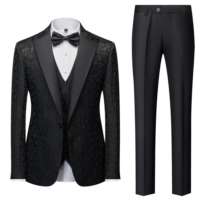 Green Gold Silver Black Men's Tailored Fit Single Breasted One-button 3 Pieces Printed Prom Party Suits Black