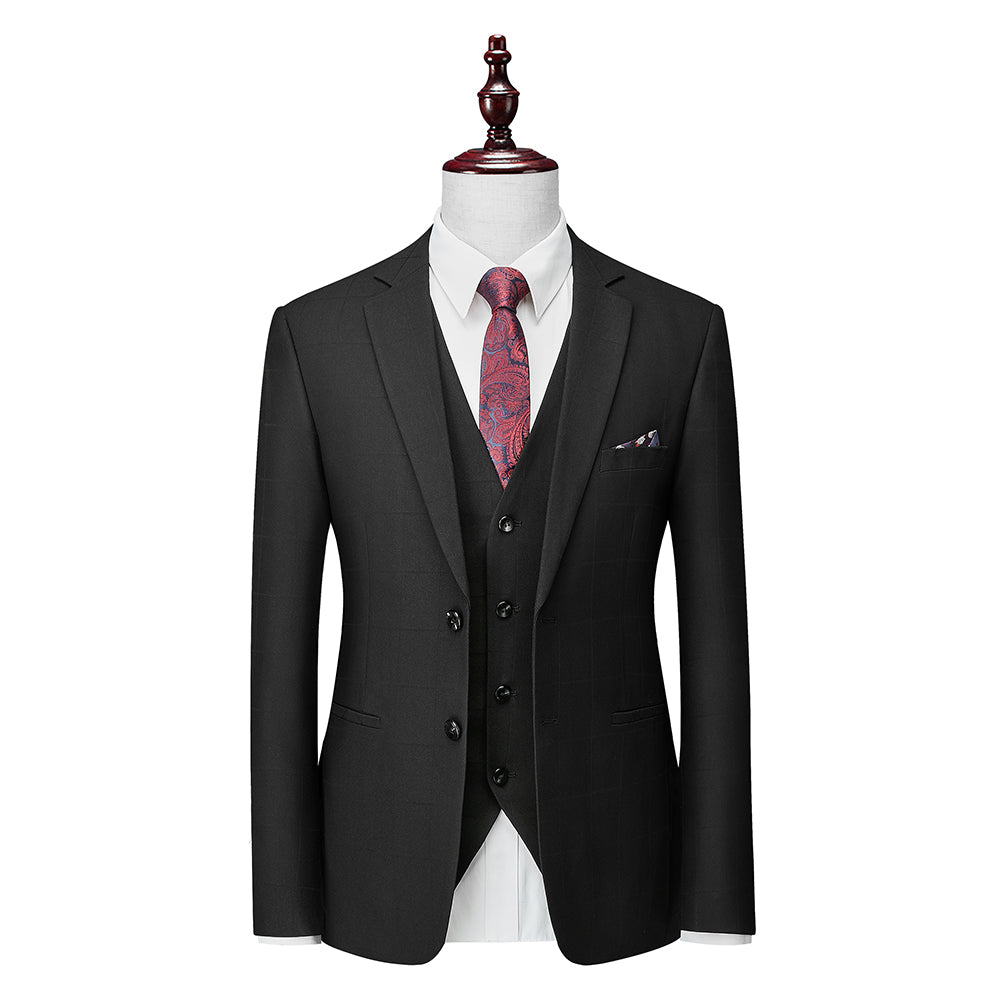 Men's Tailored Fit Single Breasted Two-buttons 3 Pieces Plaid Wedding Suits Royal Blue