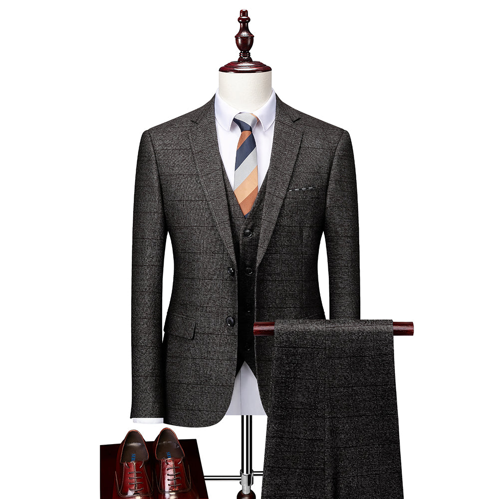 Men's Tailored Fit Single Breasted Two-buttons 3 Pieces Plaid Wedding Suits Default Title
