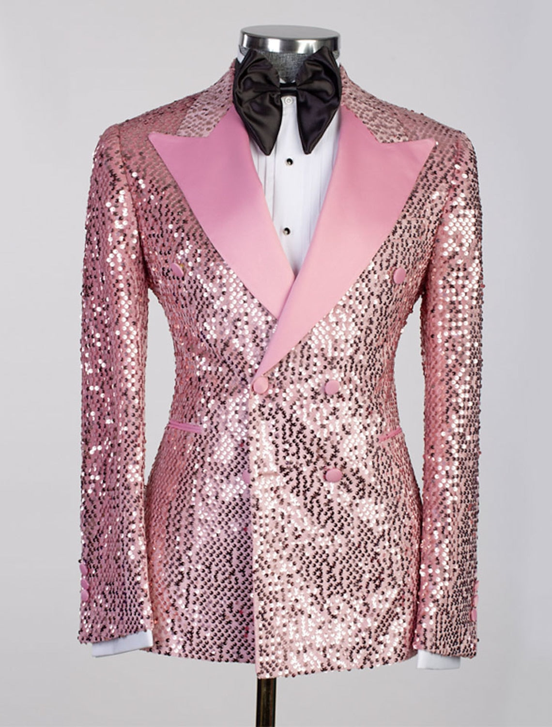 Gold Pink Orange Silver Black Men's Tailored Fit Double Breasted Six-buttons Sequins Party Jacket Pink