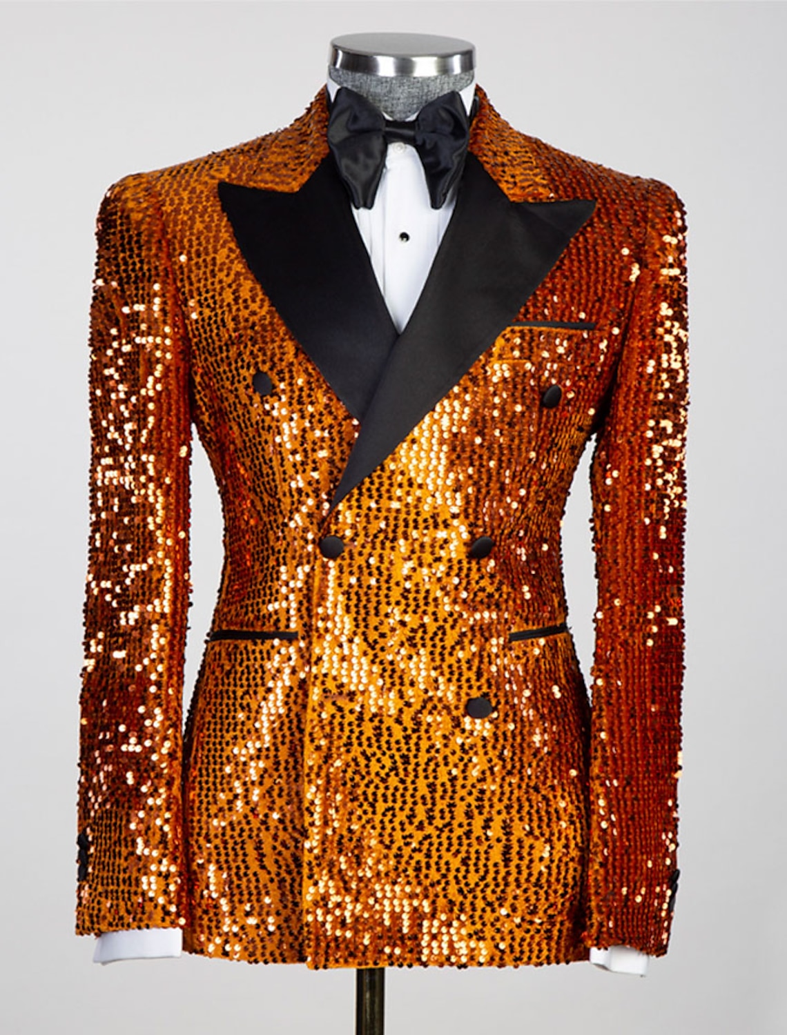 Gold Pink Orange Silver Black Men's Tailored Fit Double Breasted Six-buttons Sequins Party Jacket Burnt Orange