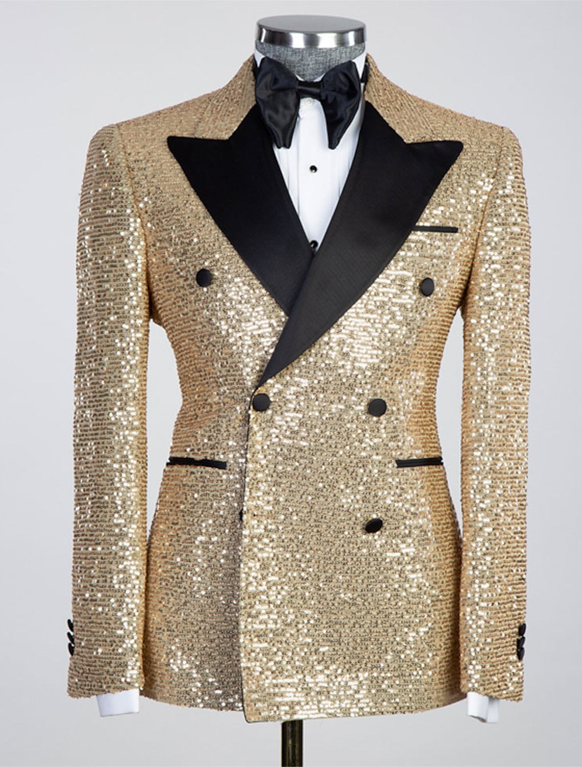 Gold Pink Orange Silver Black Men's Tailored Fit Double Breasted Six-buttons Sequins Party Jacket Gold