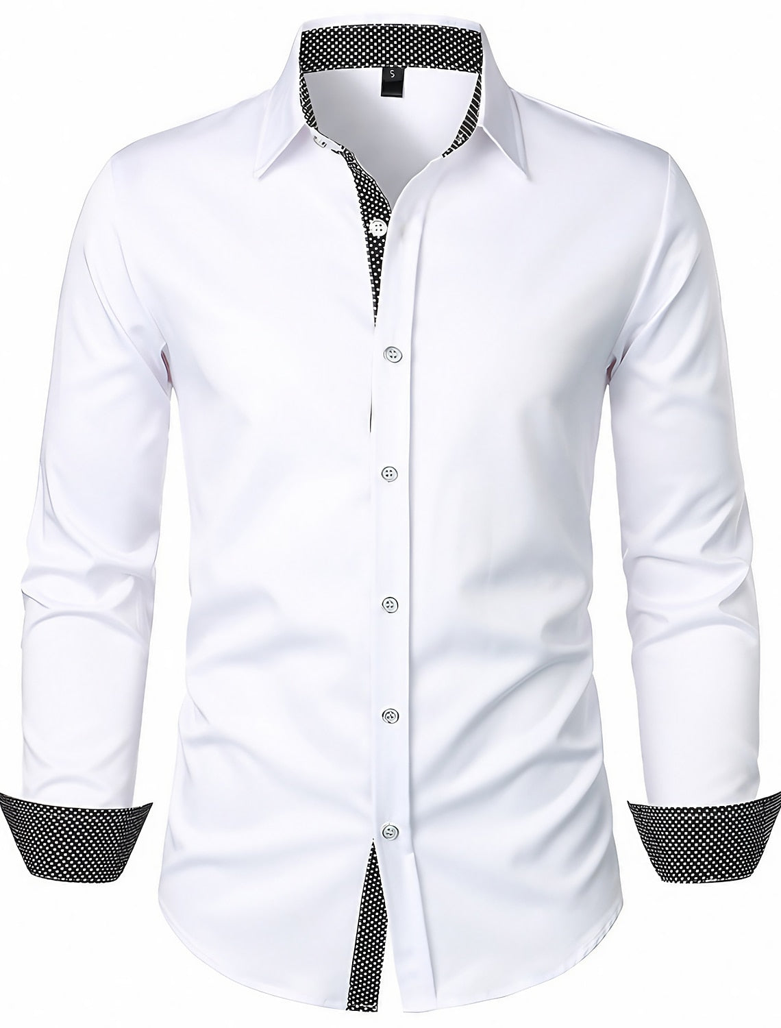 White Red Black Men's Long Sleeves Classic Solid Color Shirt White