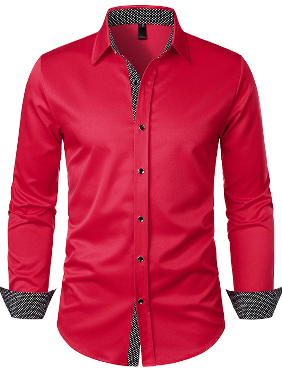 White Red Black Men's Long Sleeves Classic Solid Color Shirt Red
