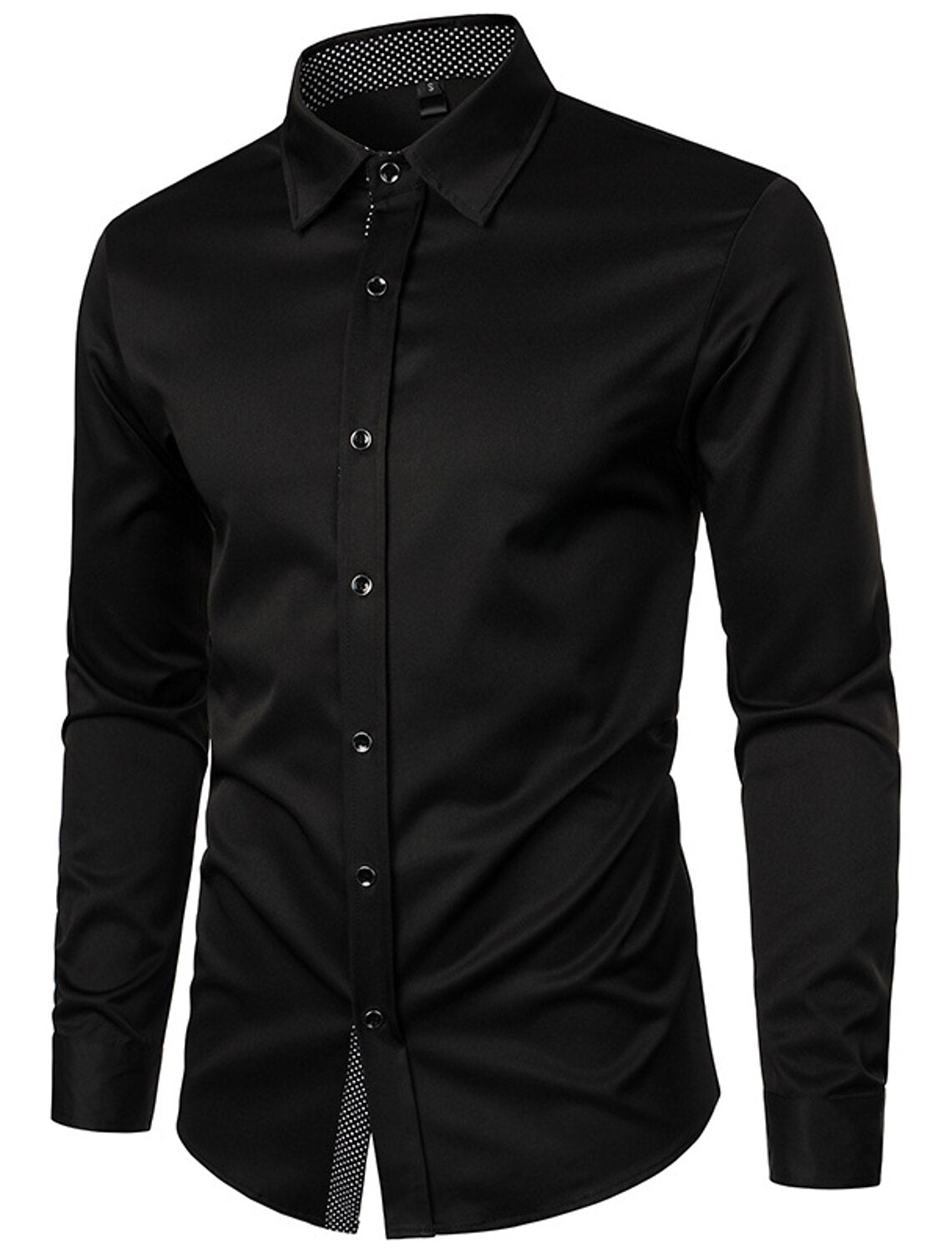 White Red Black Men's Long Sleeves Classic Solid Color Shirt Black