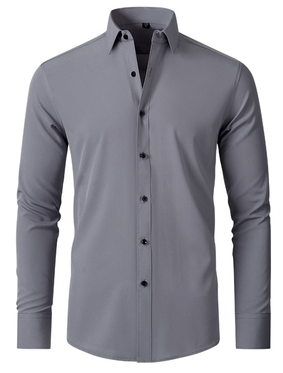 White Red Black Purple Pink Men's Long Sleeves Classic Solid Color Shirt Gray