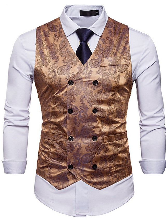 Men's Business Double Breasted More-buttons Vest Gold