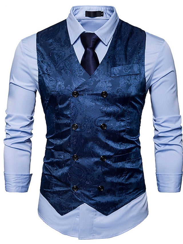 Men's Business Double Breasted More-buttons Vest Blue