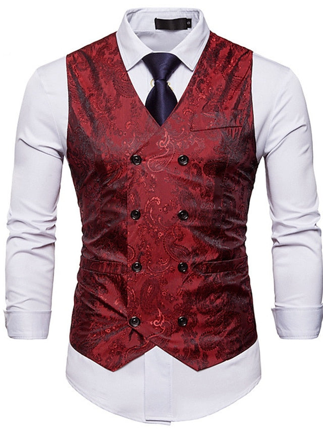 Men's Business Double Breasted More-buttons Vest Red