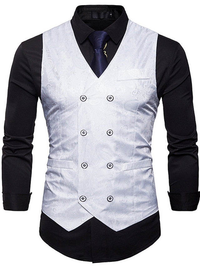 Men's Business Double Breasted More-buttons Vest White