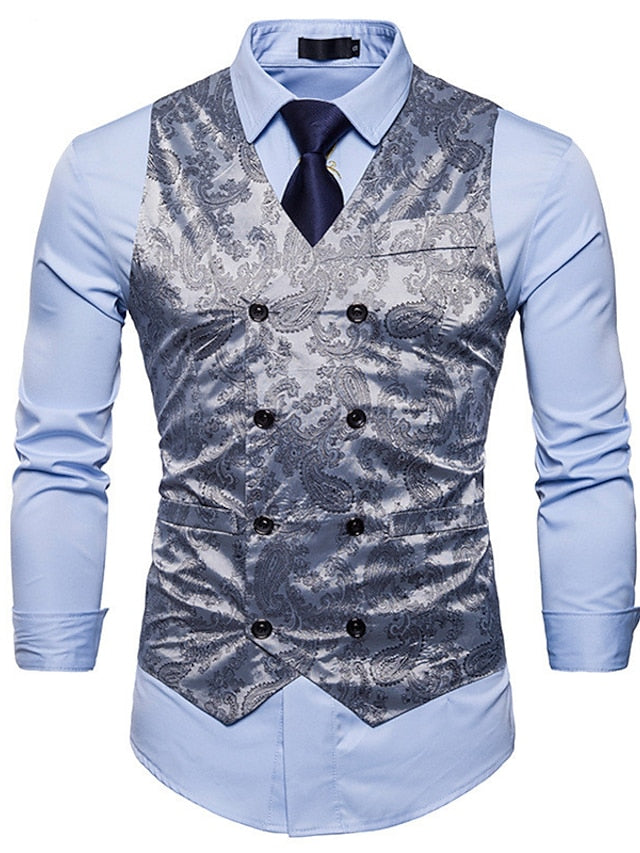 Men's Business Double Breasted More-buttons Vest Grey