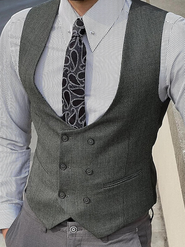 Men's Business Double Breasted Six-buttons Vest Green