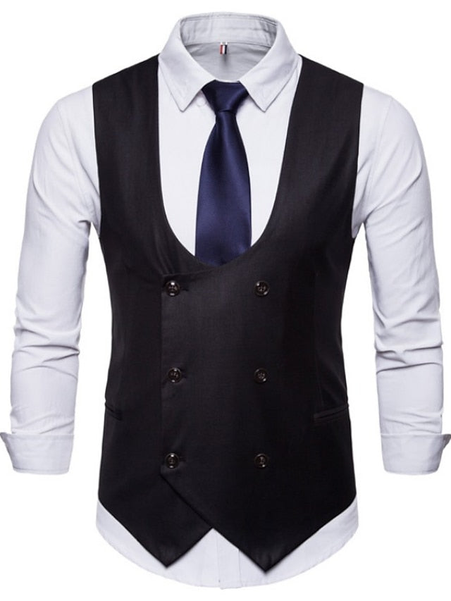 Men's Business Double Breasted Six-buttons Vest Black