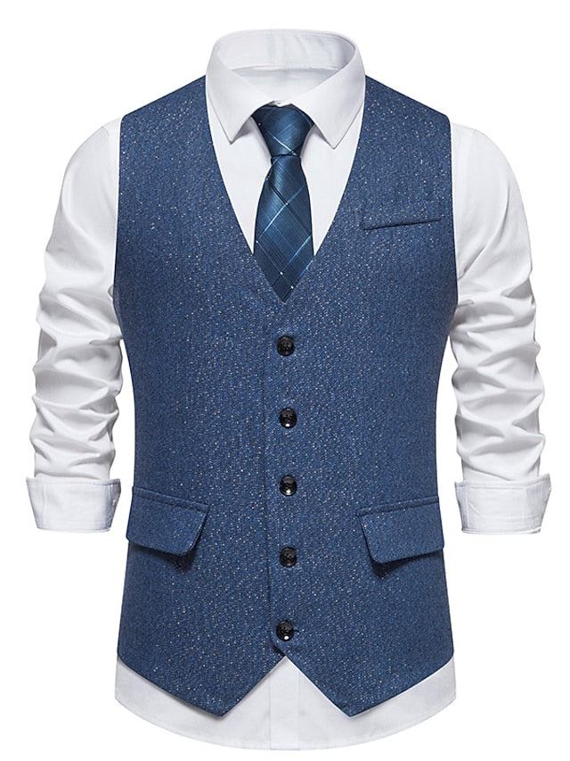 Men's Business Single Breasted More-buttons Vest Blue