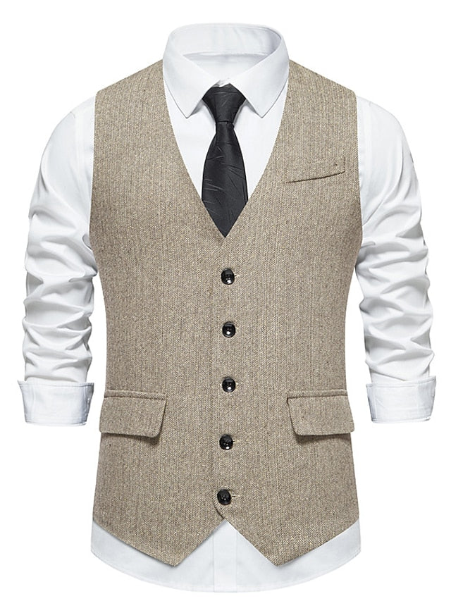Men's Business Single Breasted More-buttons Vest Khaki