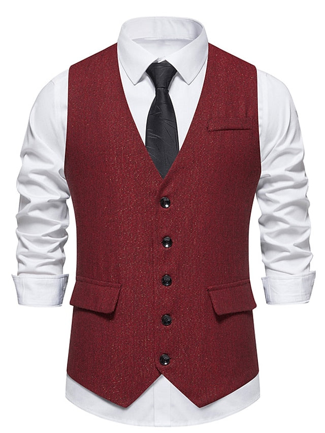 Men's Business Single Breasted More-buttons Vest Red