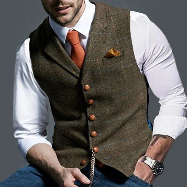 Men's Fashion Single Breasted More-buttons Vest Sepia