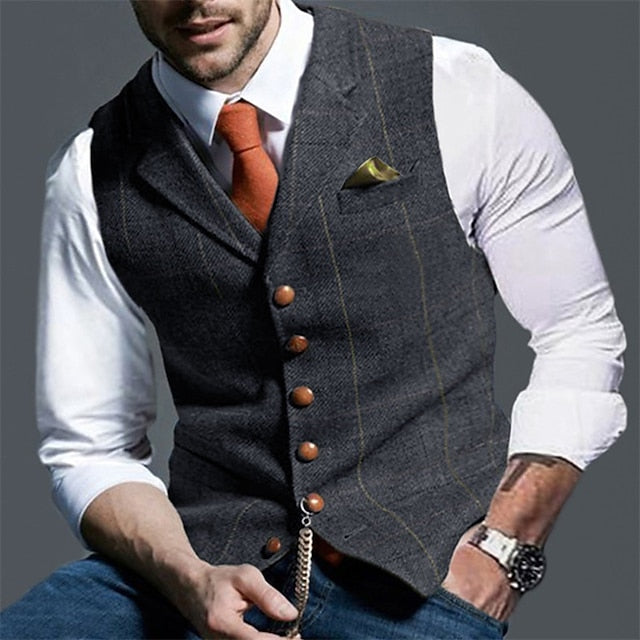 Men's Fashion Single Breasted More-buttons Vest Dark Gray