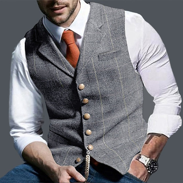 Men's Fashion Single Breasted More-buttons Vest Light Grey