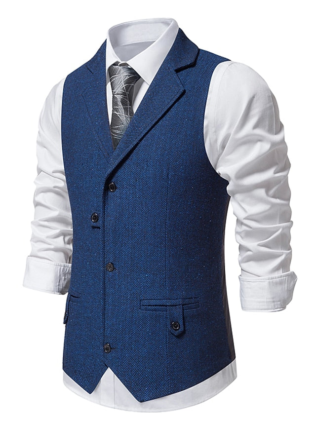 Men's Business Single Breasted Three-buttons Vest Blue