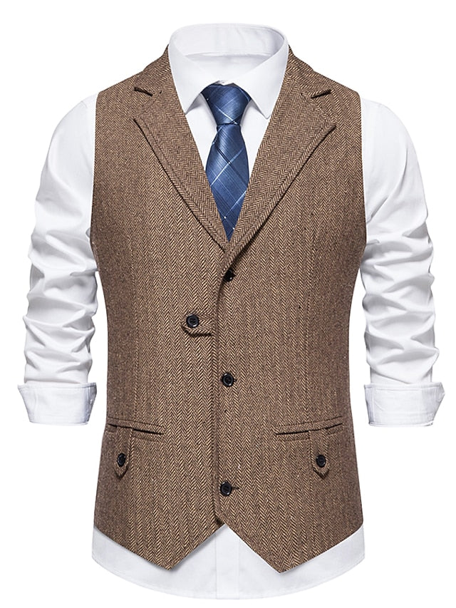 Men's Business Single Breasted Three-buttons Vest Brown