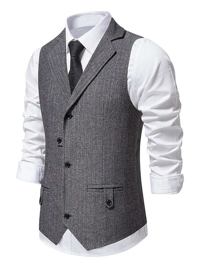 Men's Business Single Breasted Three-buttons Vest Dark Gray