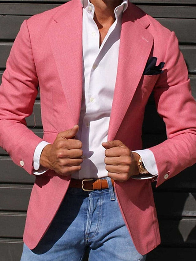 Men's Fashion Tailored Fit Single Breasted One-button Casual Blazer Jacket Pink