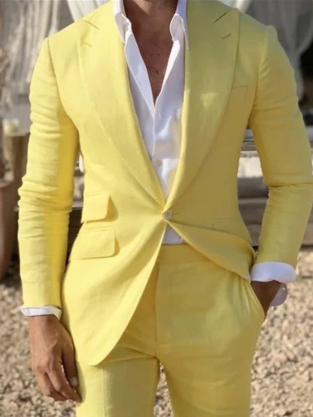 Men's Fashion Tailored Fit Single Breasted One-button Casual Blazer Jacket Yellow