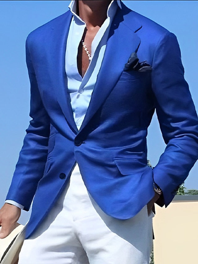 Men's Fashion Tailored Fit Single Breasted One-button Casual Blazer Jacket Royal Blue
