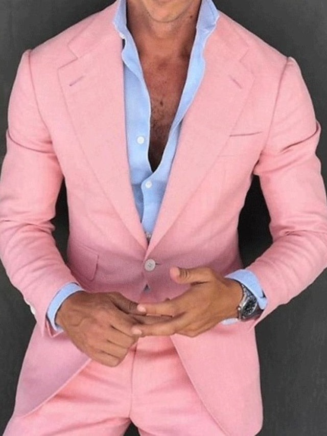Men's Fashion Tailored Fit Single Breasted One-button Casual Blazer Jacket Light Pink