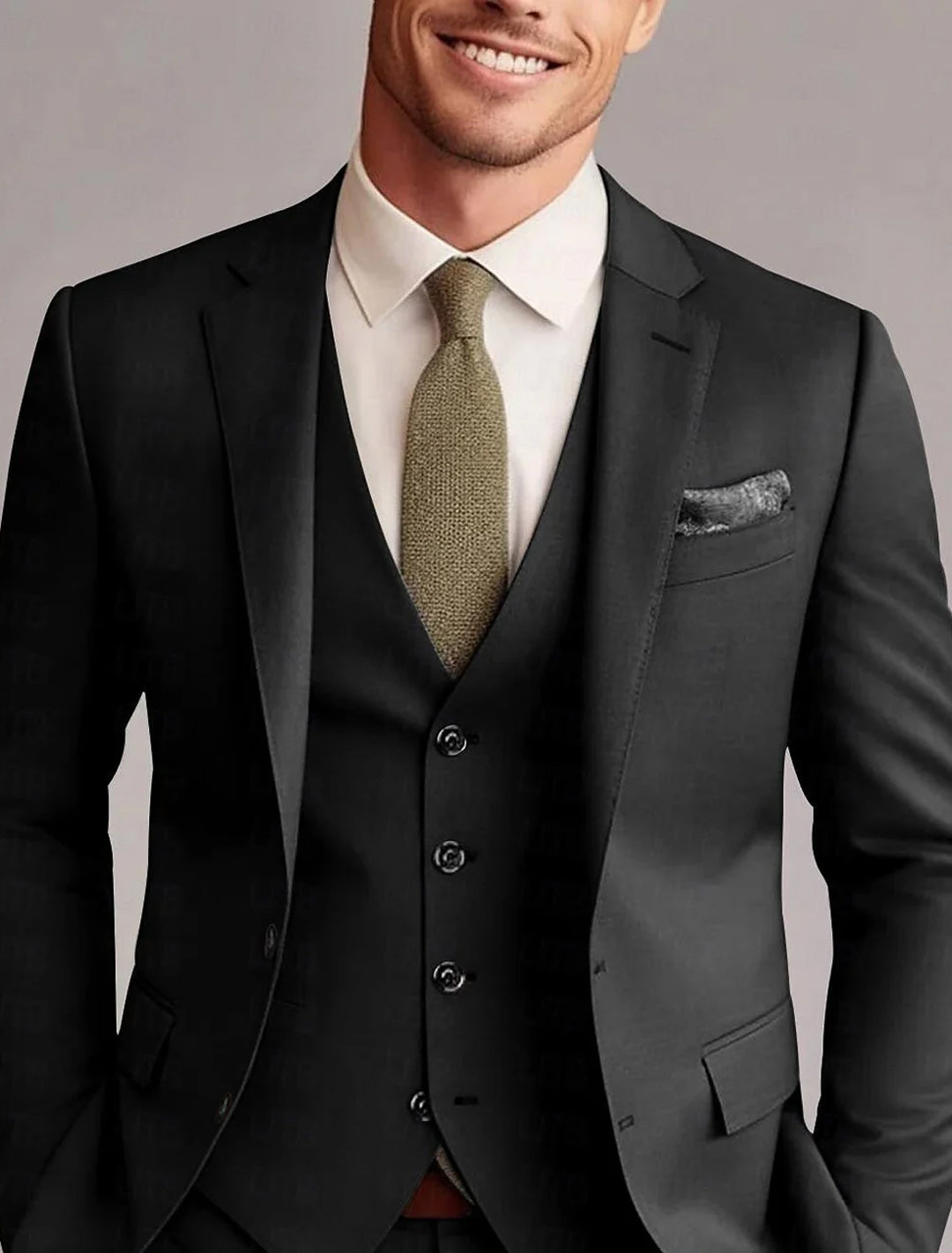 Green Red Blue Yellow Men's Tailored 3 Pieces Solid Colored Fit Single Breasted Two-buttons Wedding Suits Black