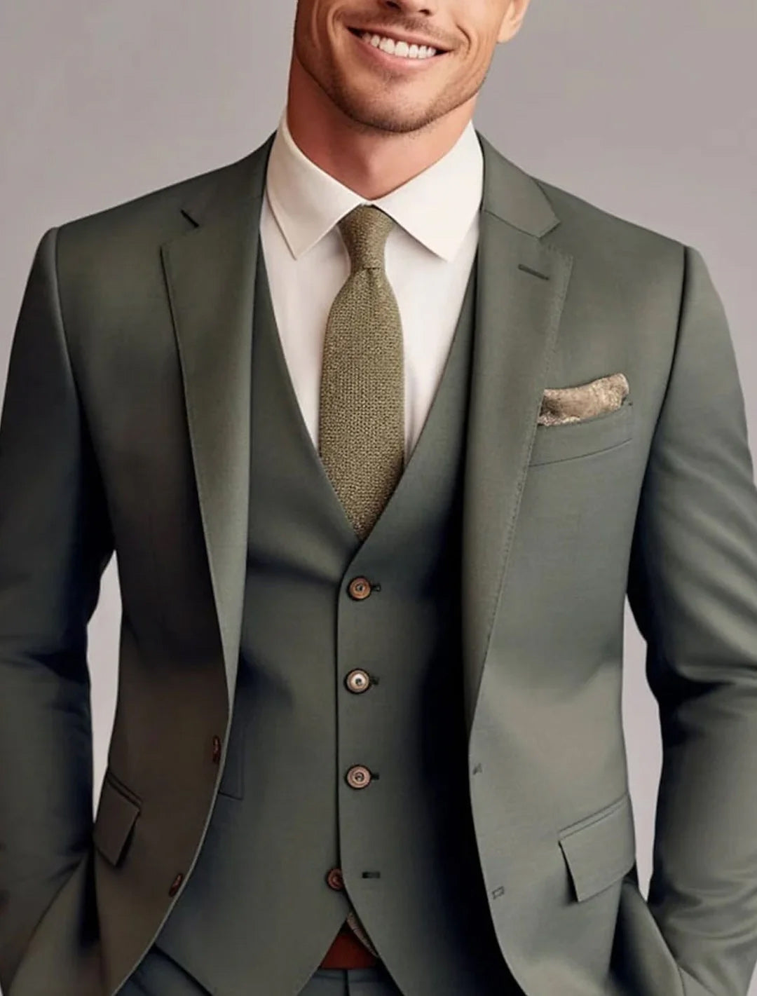 Green Red Blue Yellow Men's Tailored 3 Pieces Solid Colored Fit Single Breasted Two-buttons Wedding Suits Dark Green