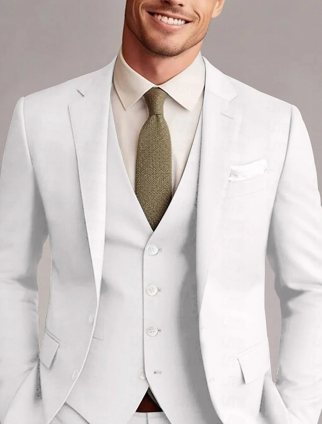 Green Red Blue Yellow Men's Tailored 3 Pieces Solid Colored Fit Single Breasted Two-buttons Wedding Suits White