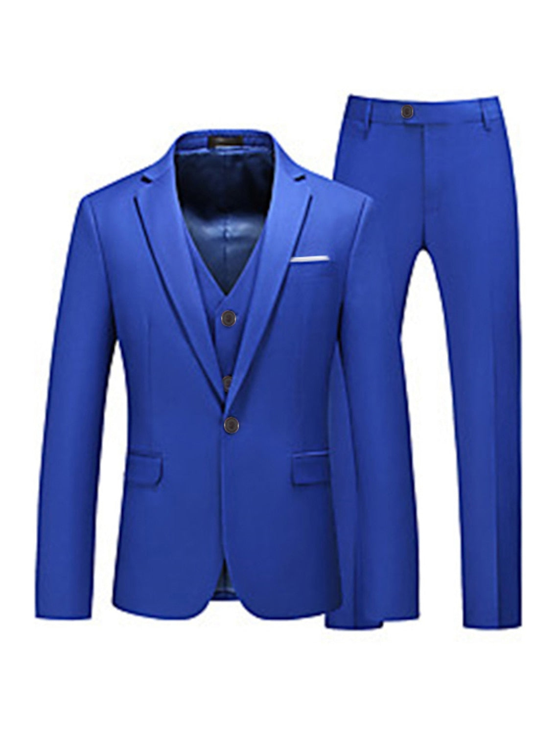 Pink Red Blue Yellow Men's Tailored Fit 3 Pieces Solid Colored Single Breasted One-button Party Suits Royal Blue